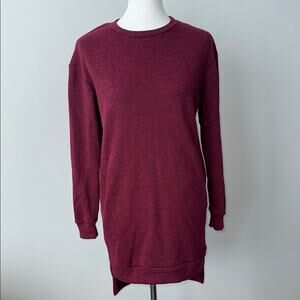 Glamorous Burgundy Long Sleeve Crew Neck Tunic Sweatshirt Dress Women's XS NWT